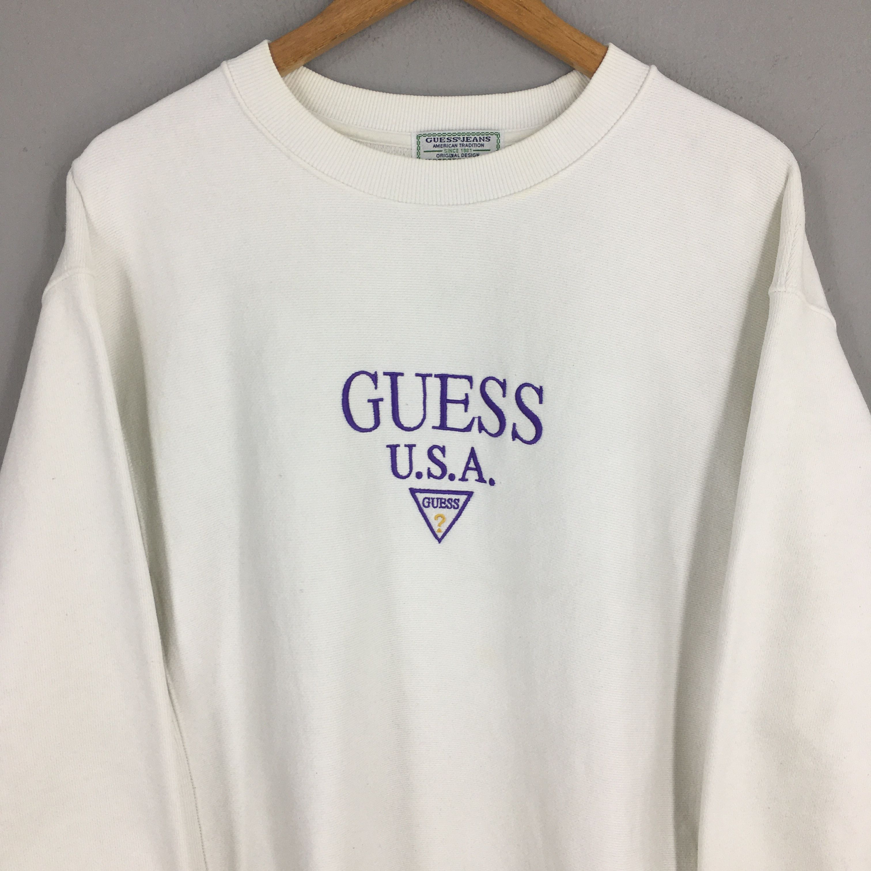 Guess × Vintage Vintage 1990's Guess Jeans White Sweatshirt Medium Size US M / EU 48-50 / 2 - 2 Thumbnail