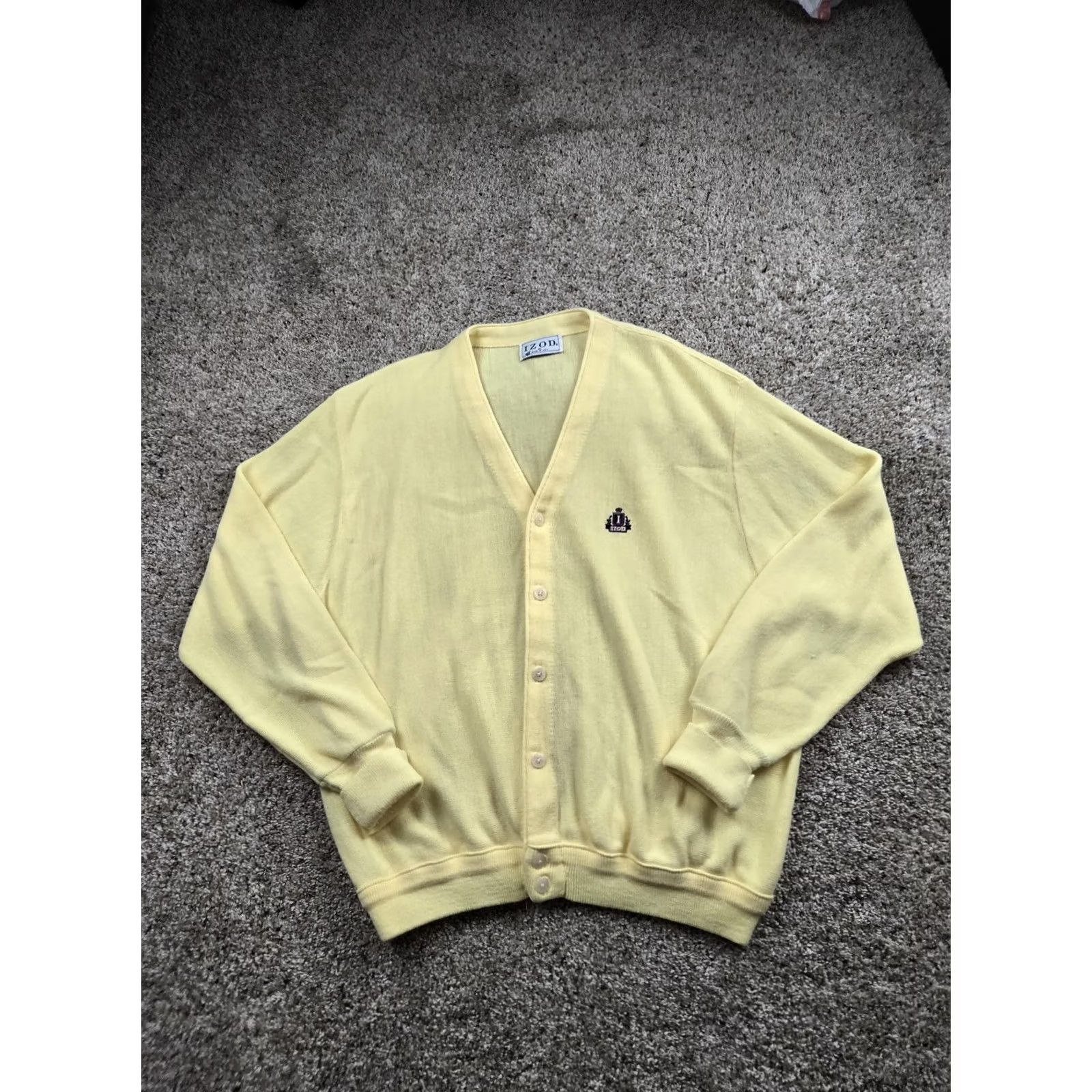 Izod VINTAGE IZOD Sweater Cardigan Mens XL Yellow USA Crest Logo 80s Acrylic Knit V-Neck Long Sleeve Button Size US XL / EU 56 / 4 - 2 Thumbnail