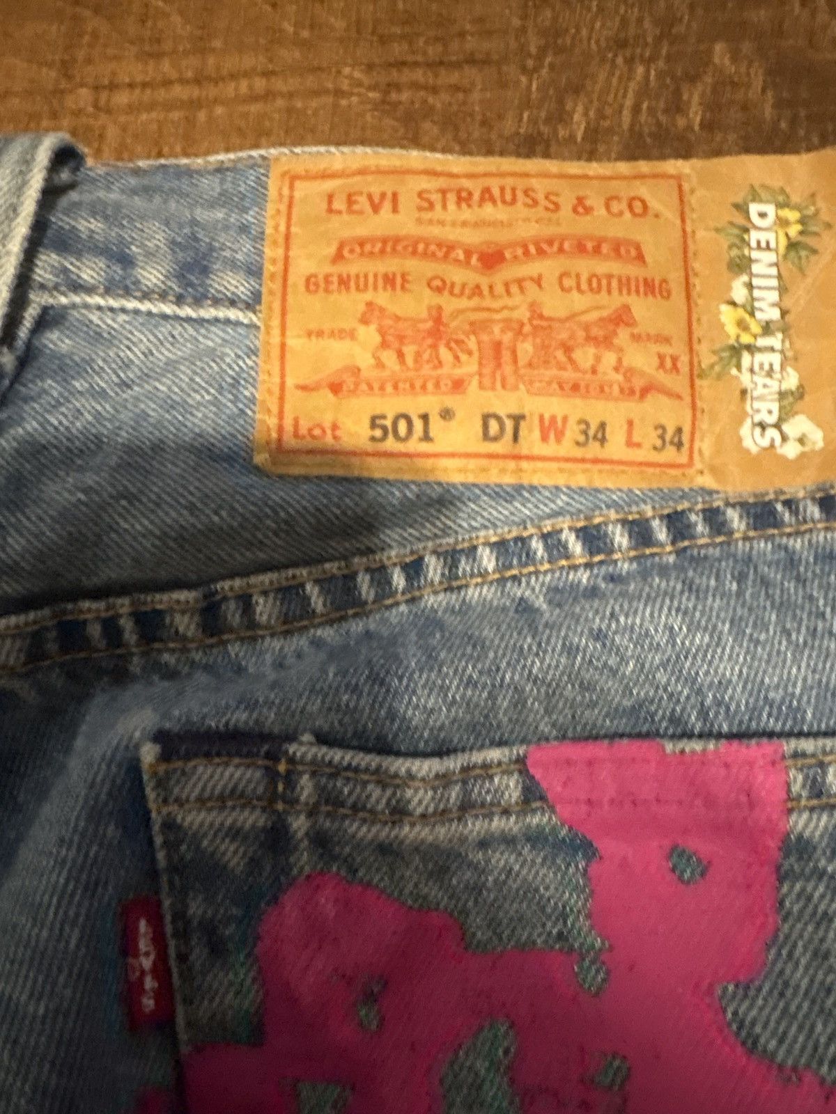 DENIM TEARS Denim Tears Bstroy Tears 501 Light Wash Jean Pink/Green Size 34" / US 12 / IT 48 - 3 Thumbnail