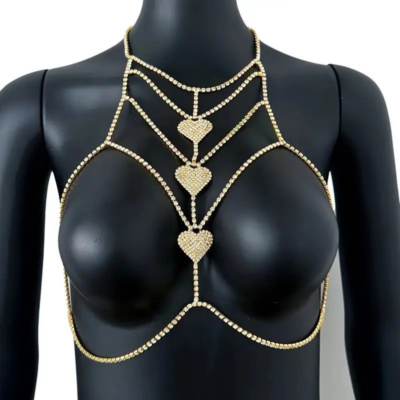 Other Gold Sexy Heart Body Chain Bra Festival Jewelry Lingerie | Grailed