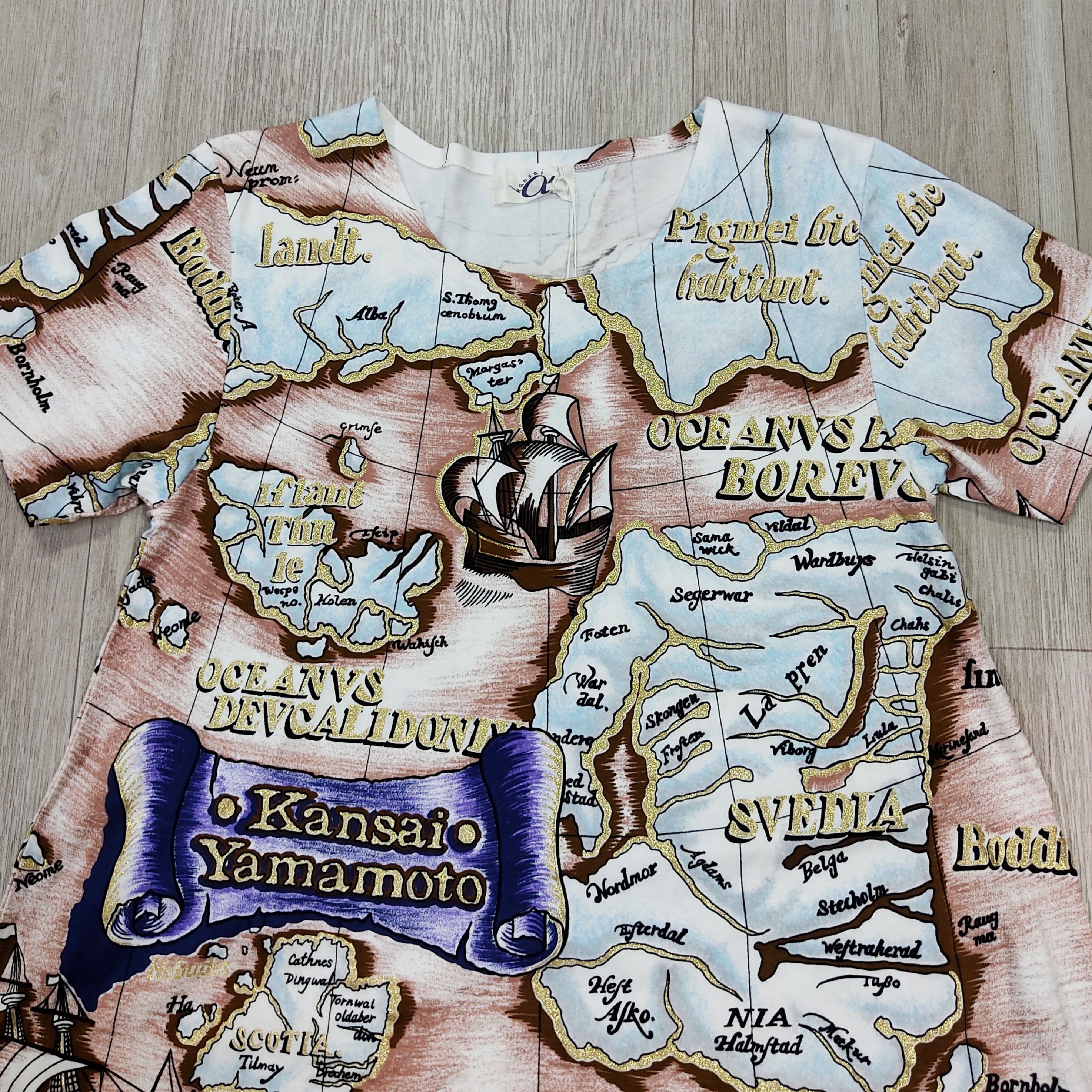 Kansai Yamamoto Vintage NWT Kansai Yamamoto AOP Map Print Long Tee Size M / US 6-8 / IT 42-44 - 3 Thumbnail