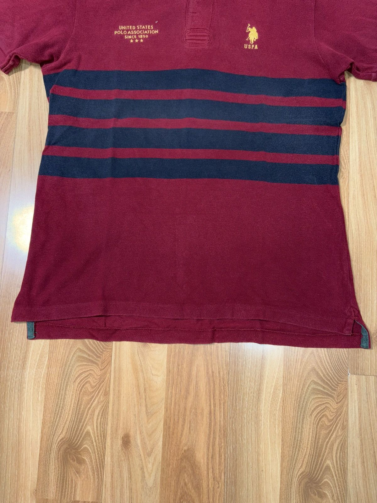 Polo Ralph Lauren U.S. Polo Assn. Men’s Polo Shirt Burgundy & Navy Striped Size US XS / EU 42 / 0 - 4 Thumbnail