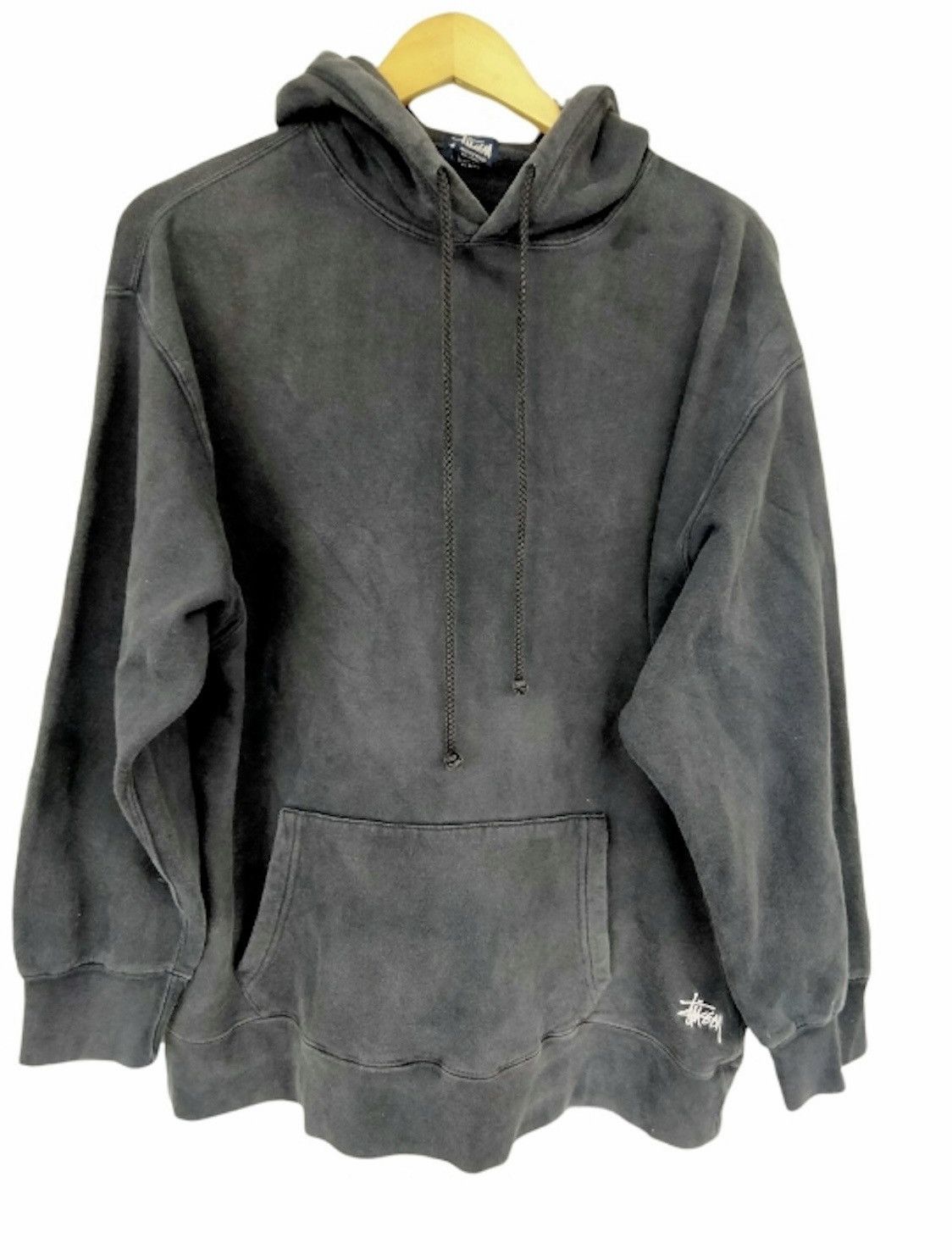 Image of Vintage Faded Black Stussy Hoodie in Grey, Men's (Size Small)