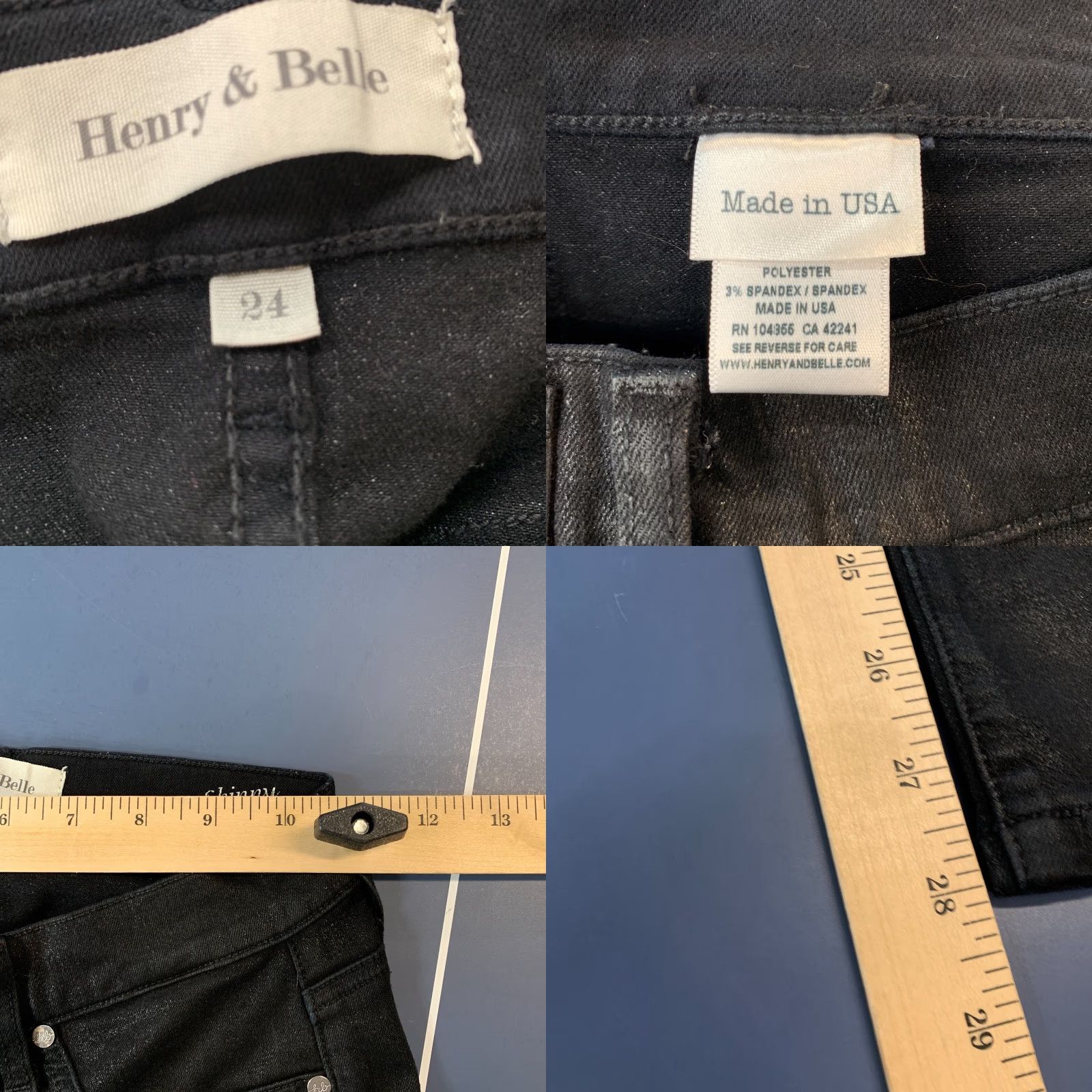 Denime VINTAGE Henry & Belle Black Denim Jeans Super Skinny Ankle Shiny Womens Size 24 22x28.5 Size 42" / US 20 - 10 Thumbnail