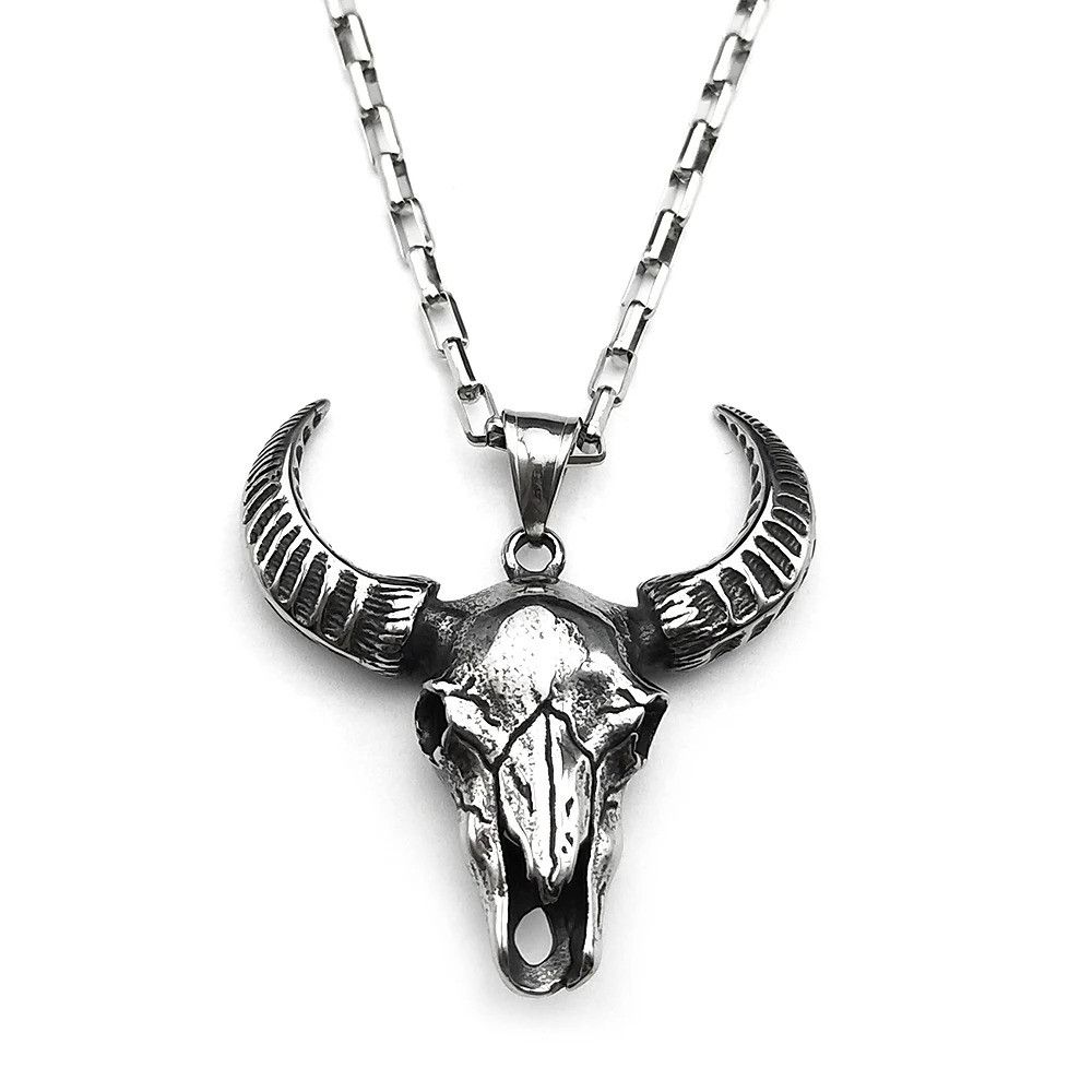 Jewelry Vintage Viking Skull Ghost Bull Head Pendant Necklace Size ONE SIZE - 3 Thumbnail