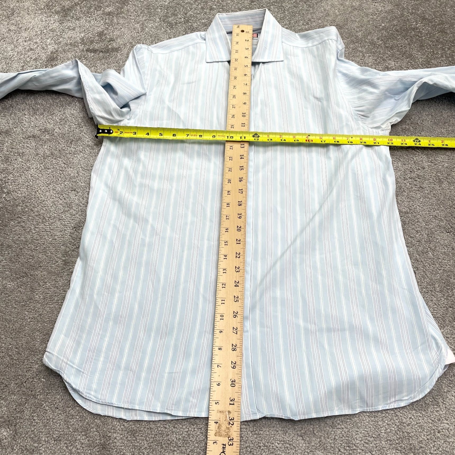 Pinko Thomas Pink Dress Shirt Mens 16 34.5 Blue Striped Jermyn Street Finest Cotton Button-Down Collar 16 in Neck French Cuff Regular Size 34R - 7 Thumbnail