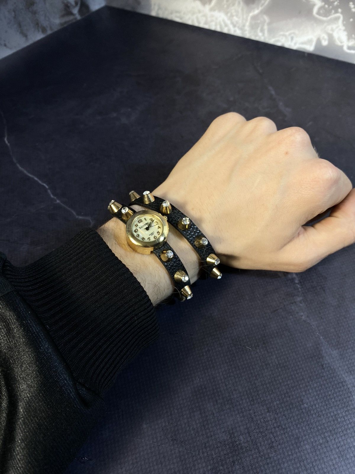 Jewelry × Vintage Extreme Dual Wrap Studded Black Strap Watch Japanese Brand Size ONE SIZE - 5 Thumbnail