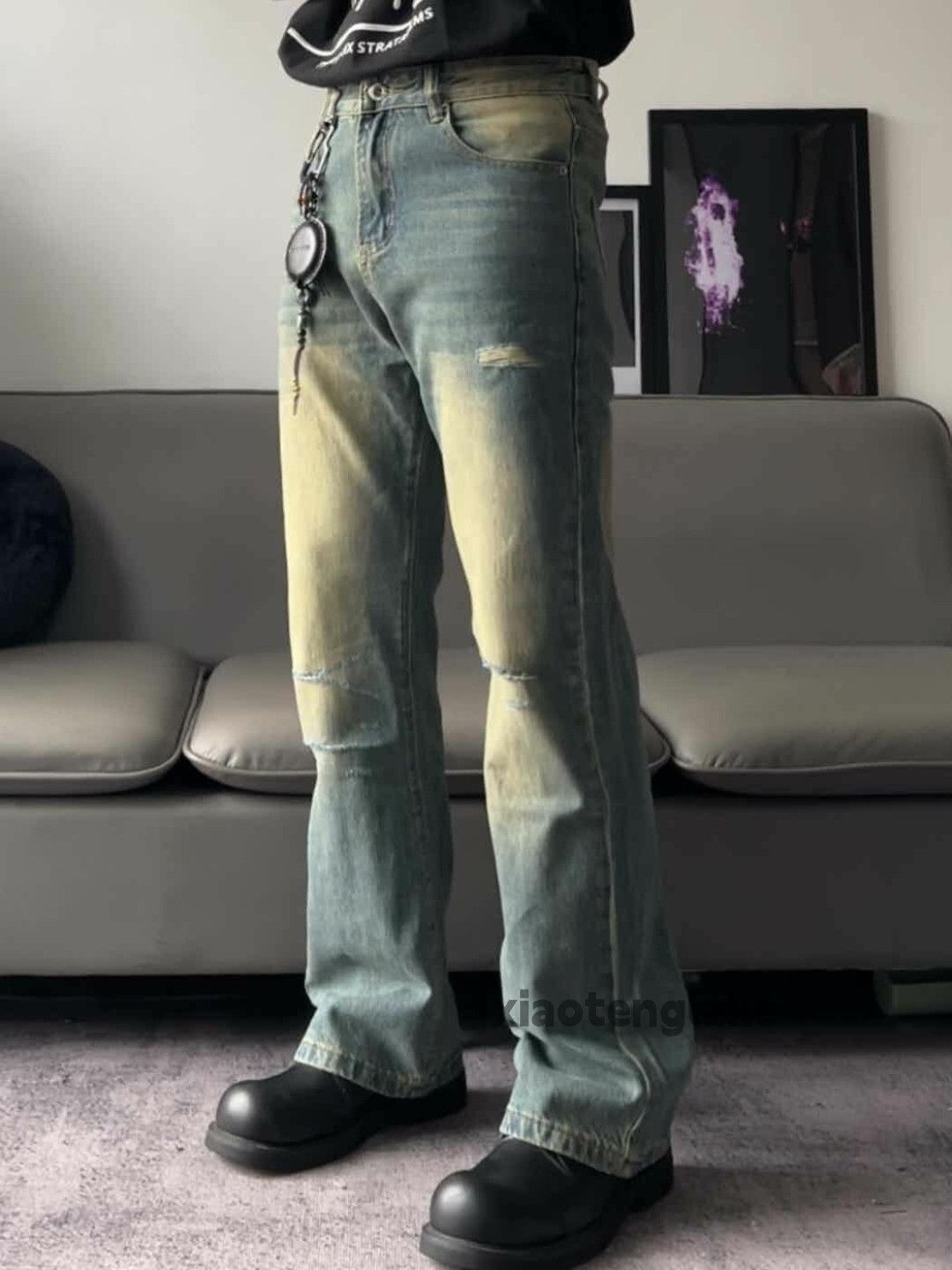Jean × Vintage washed faded cleanfit yuppie rusty damaged jeans Size US 34 / EU 50 - 2 Thumbnail