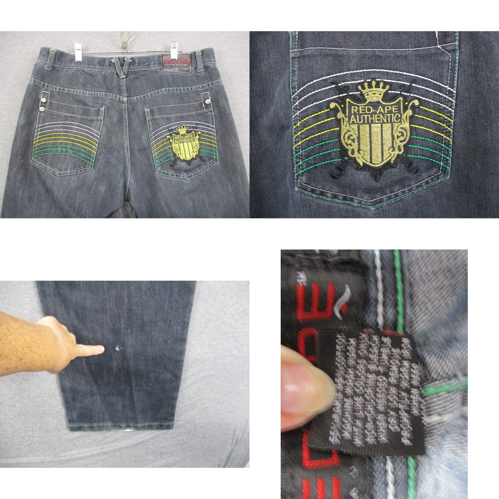 Vintage VINTAGE Red Ape Baggy Jeans 38x33 Jeans Men 90s Grunge Hip Hop Embroidered 5-Pocket Dark Grey/Black RARE Size US 38 / EU 54 - 9 Thumbnail