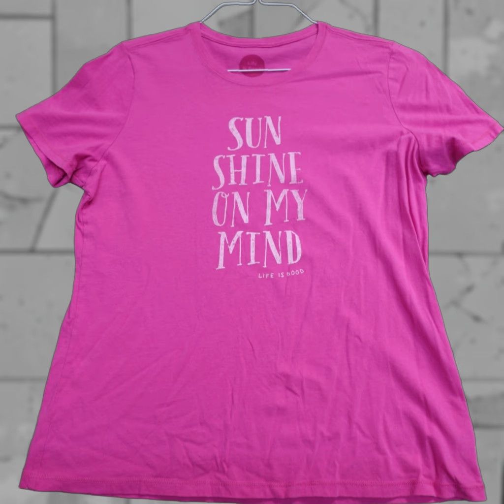 Life is Good Life is Good Womens Shirt Medium Pink Sunshine on My Mind T-Shirt Crew Neck Short Sleeve Cotton Regular Womens Size M / US 6-8 / IT 42-44 - 1 Thumbnail