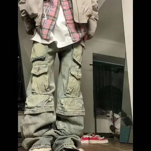 Japanese Brand × Jean × Vintage Retro yellow mud-dyed washed distressed multi-pocket jeans Size US 32 / EU 48 - 3 Thumbnail
