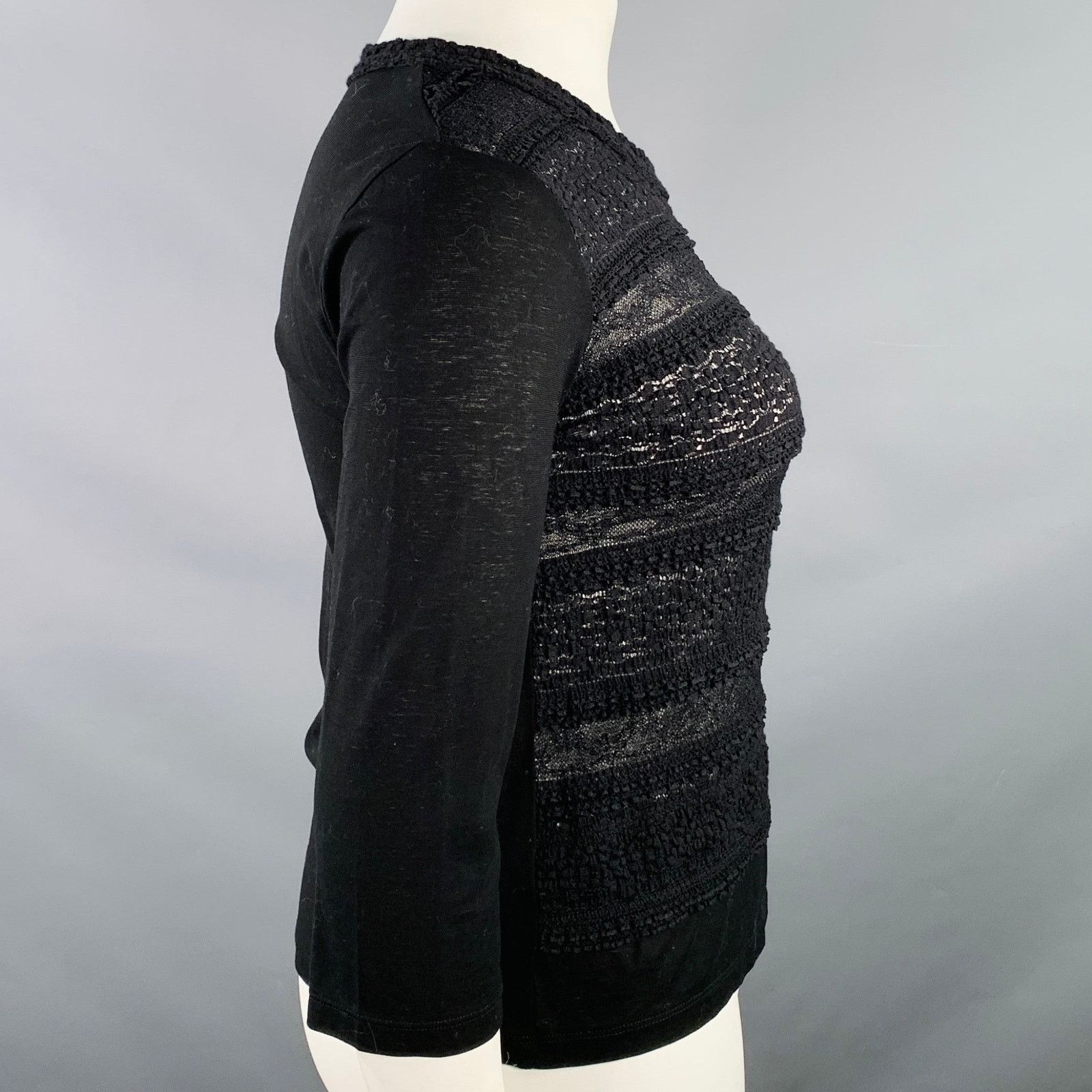 Issey Miyake HAAT by ISSEY MIYAKE L Black Cotton 3/4 Sleeves Casual Top Size L / US 10 / IT 46 - 3 Thumbnail
