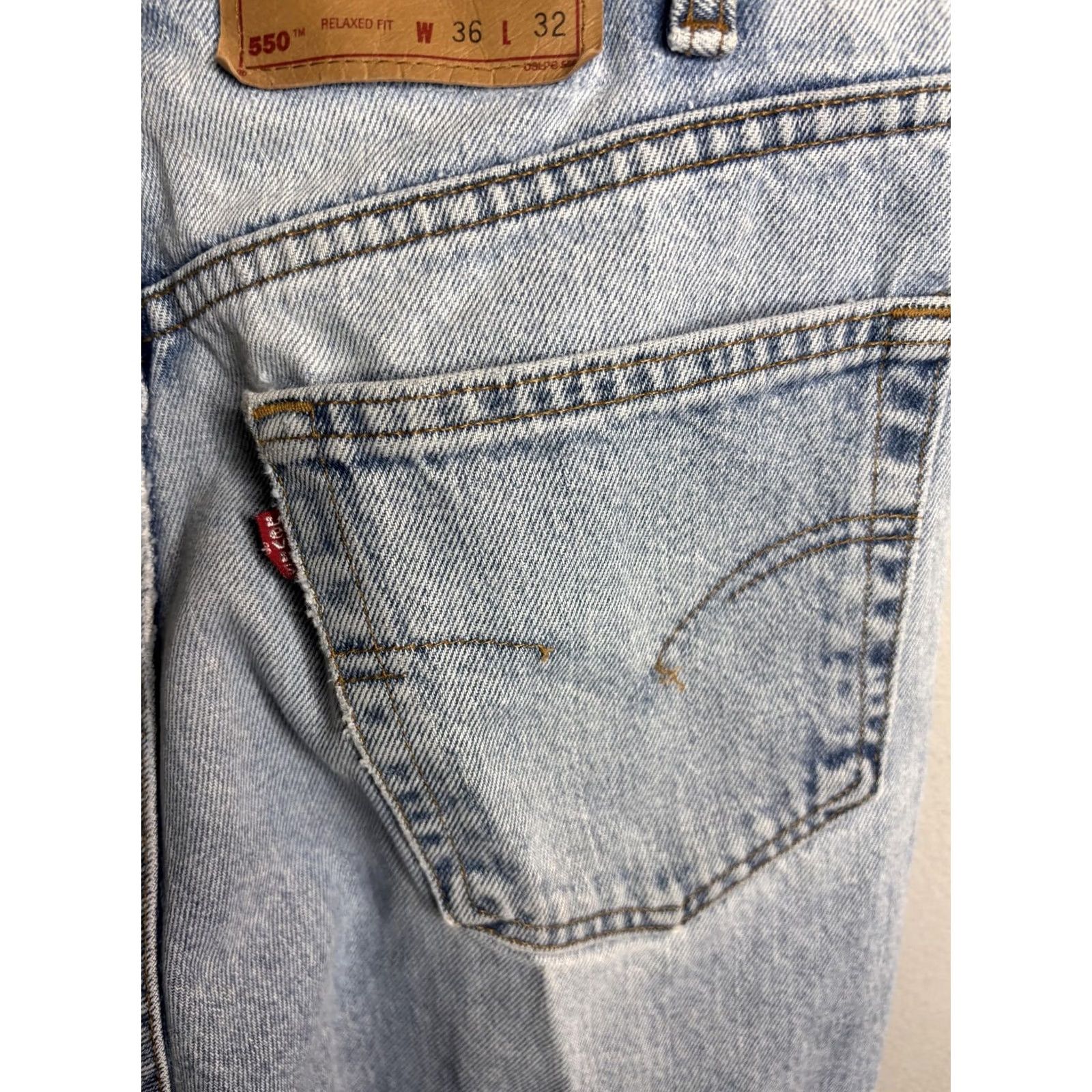 Levi's Levi's 550 Jeans Mens 36x32 Light Blue Relaxed Tapered Distressed Canada Leather Patch Logo 5-Pocket Denim Shirt/Jeans Style Size US 36 / EU 52 - 3 Thumbnail