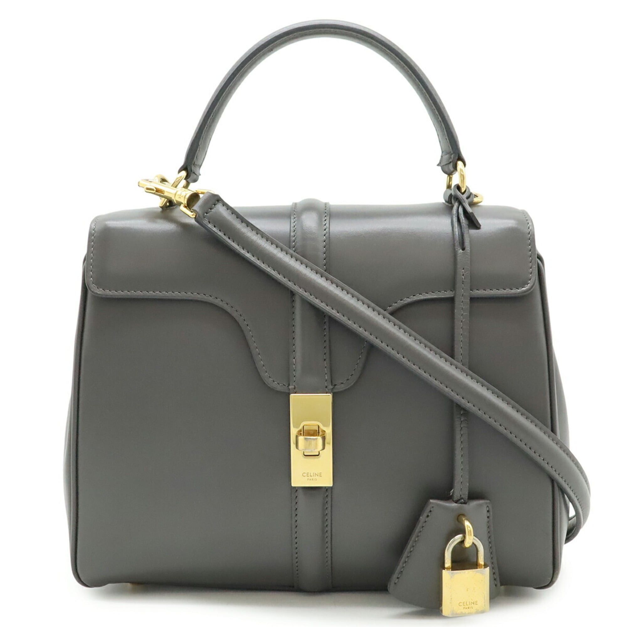 CELINE 16 Seize Small Handbag/Shoulder Bag in Dark Grey Leather (188003)