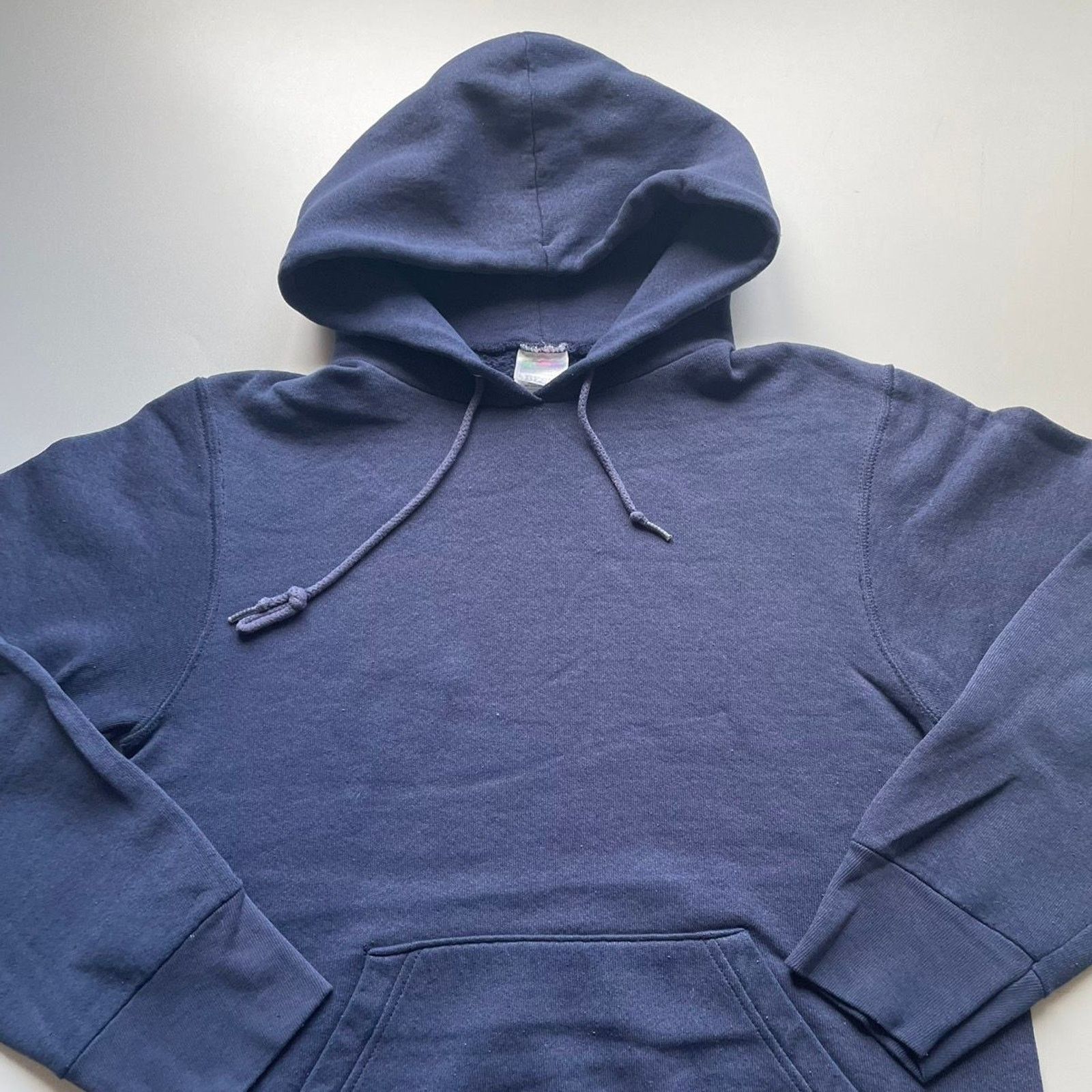 Fruit Of The Loom Vintage 90s Sun Faded Blank Basic Hoodie Small Navy Blue USA Size US S / EU 44-46 / 1 - 2 Thumbnail