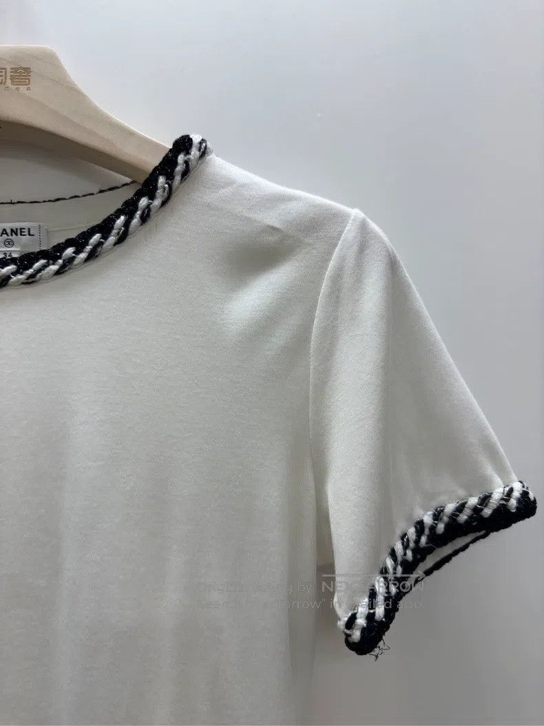 Chanel Chanel White rolled-edge embroidered cotton round-neck sho Size XXS / US 00 / IT 34 - 4 Thumbnail