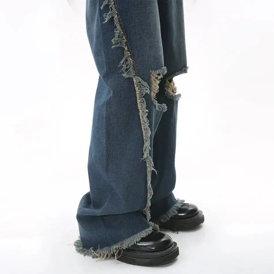 Japanese Brand Retro straight leg patchwork fringed jeans Size US 32 / EU 48 - 4 Thumbnail