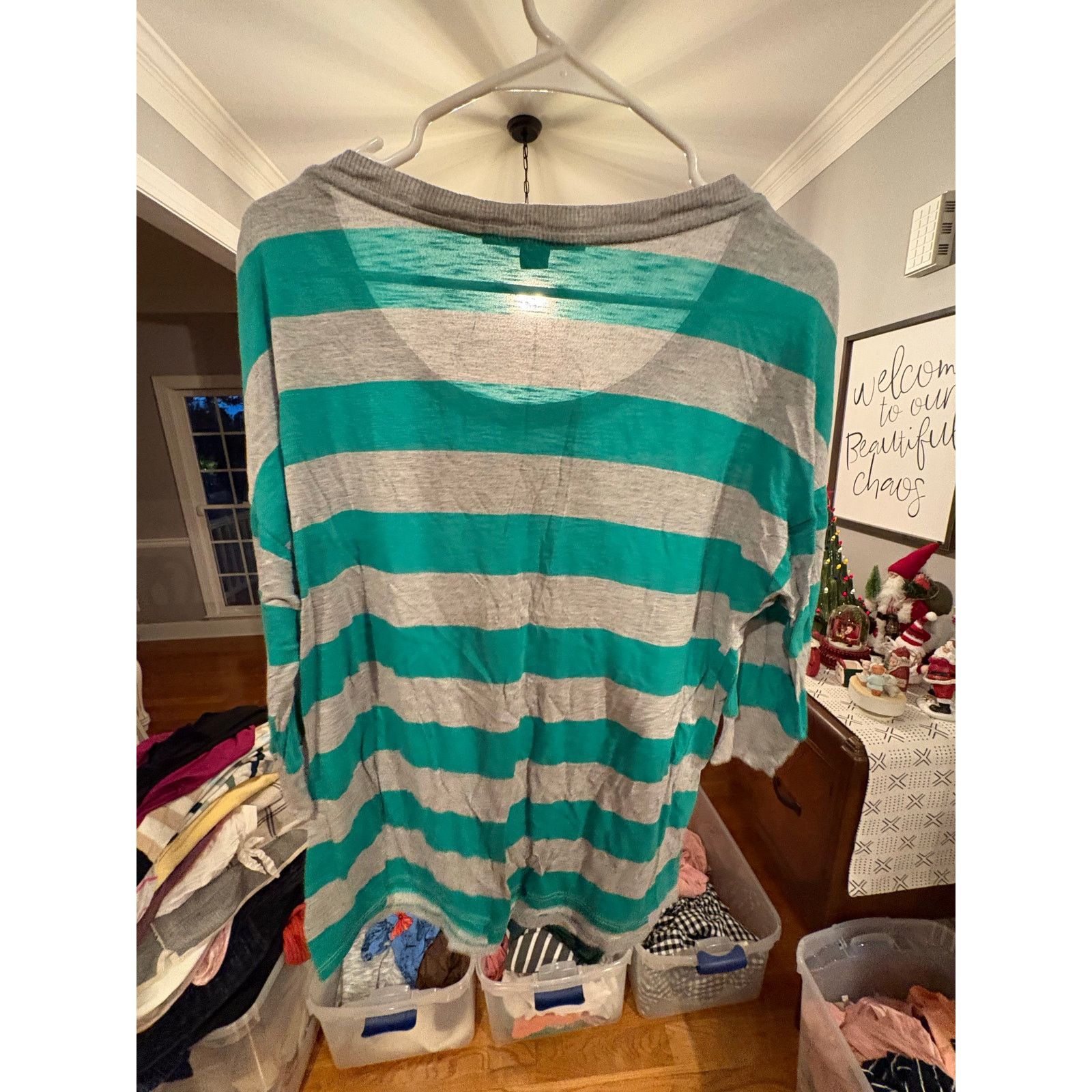 Forever 21 Forever 21 Women’s Medium Teal Gray Striped 3/4 Sleeve Size M / US 6-8 / IT 42-44 - 4 Thumbnail