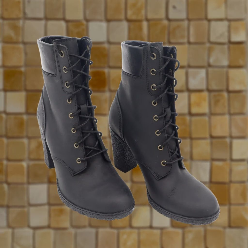 Timberland Timberland Boot Black Leather Lug Sole Block Heel 8 Women’s Ankle Combat Edgy Shoe Style Bootie Size US 8 / IT 38 - 1 Thumbnail