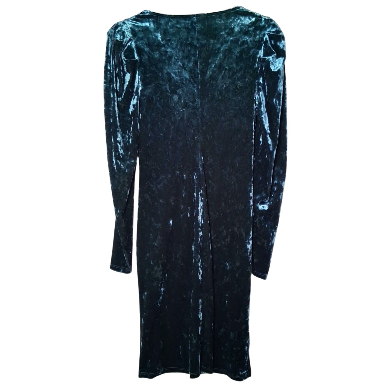 Vintage Cato Dress Small Green Velour Puff Sleeve V-Neck Long Sleeve Retro Party Wedding Bodycon Fairycore Whimsical Boho Knee Length Size S / US 4 / IT 40 - 2 Thumbnail