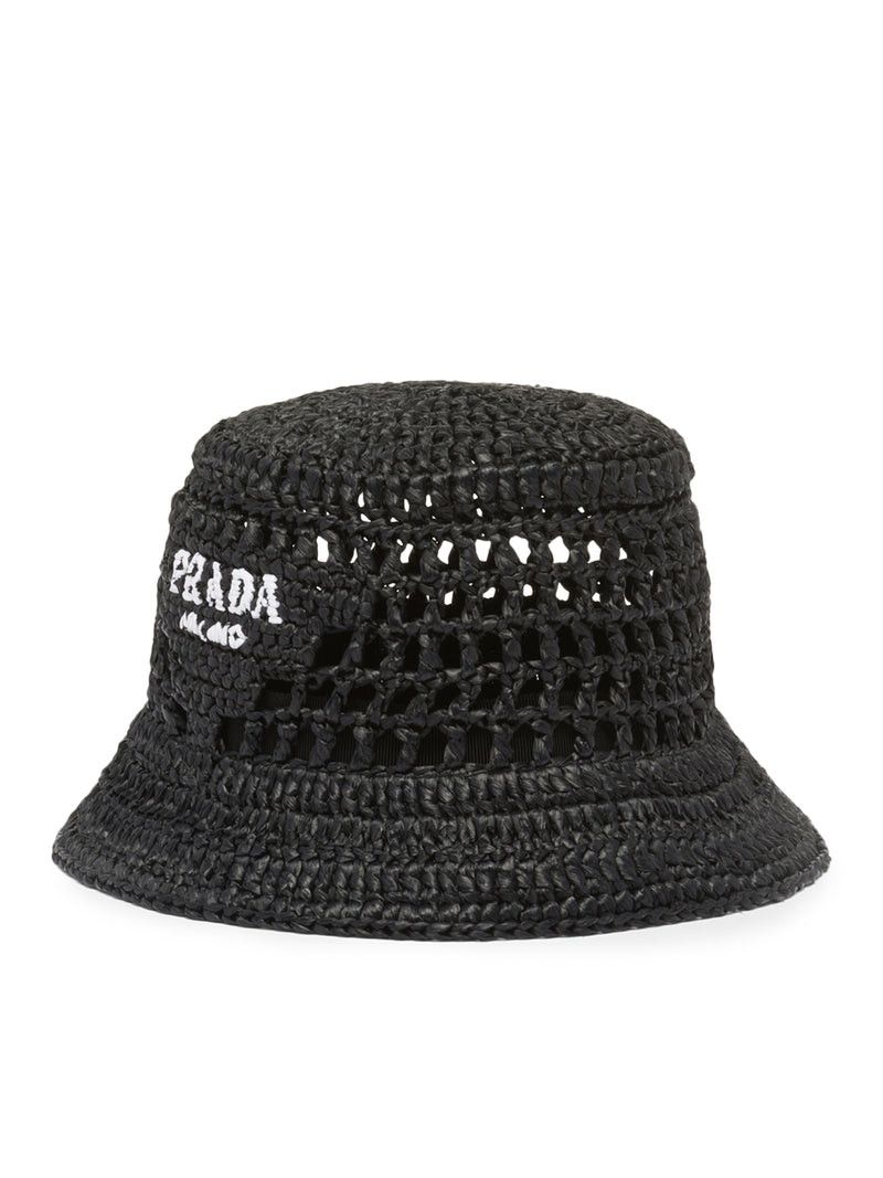 image of Prada Woven Fabric Bucket Hat in Black, Women's