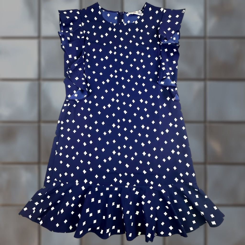 Vineyard Vines Vineyard Vines Dress Women's Shift Sleeveless Navy White Diamond Geometric Ruffle Drop Waist Size S / US 4 / IT 40 - 1 Thumbnail