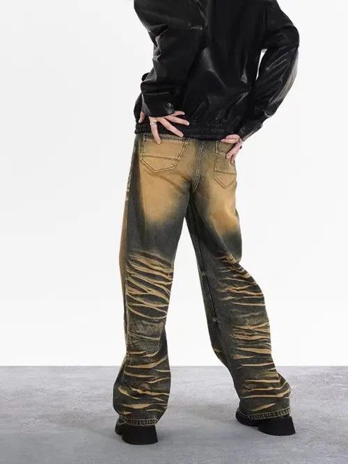 Japanese Brand × Jean Retro yellow mud dyed water ripple jeans Size US 32 / EU 48 - 4 Thumbnail