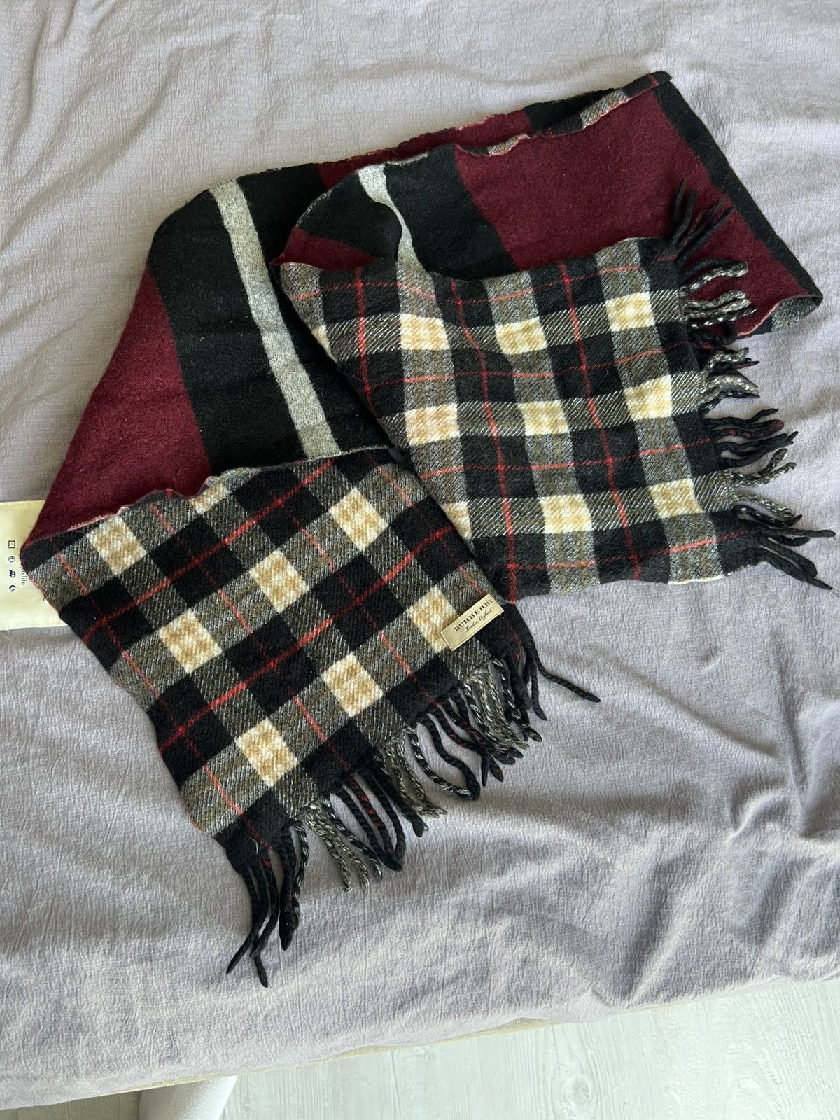 Burberry Burberry Cashmere Vintage Check Black Striped Logo Scarf Size ONE SIZE - 10 Thumbnail