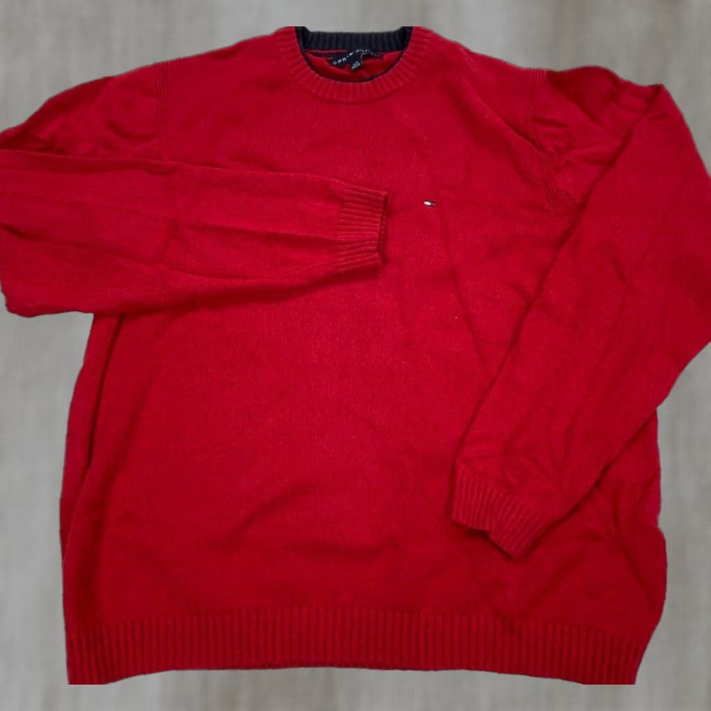 Tommy Hilfiger Tommy Hilfiger Sweater Mens Large Red Crew Neck Knit Pullover Classic Logo All Seasons Size US L / EU 52-54 / 3 - 1 Thumbnail
