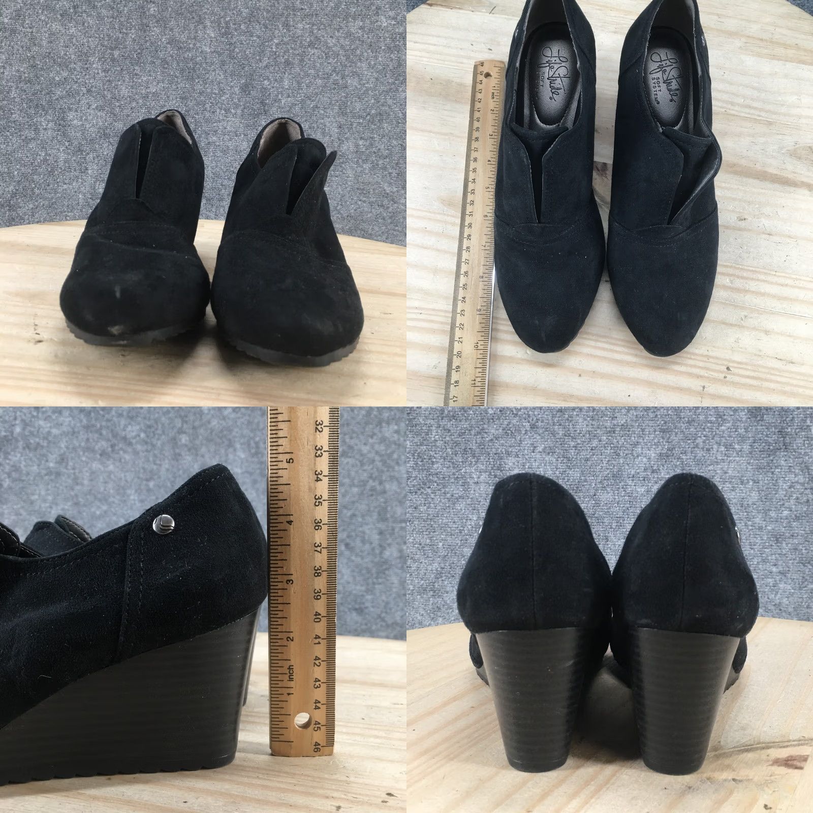 Vintage Lifestride Ankle Boots Womens 9M Black Suede Wedge Heel Casual Bootie Shoes Size US 9 / IT 39 - 8 Thumbnail