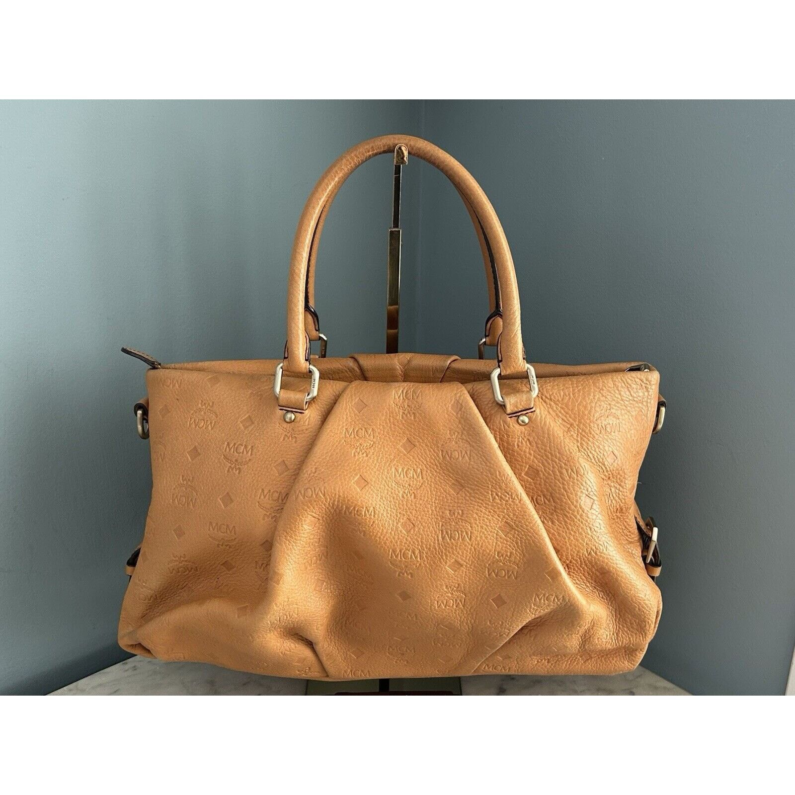 MCM MCM Visetos Leather Cross Shoulder Bag Camel Tan Handbag Size ONE SIZE - 2 Thumbnail