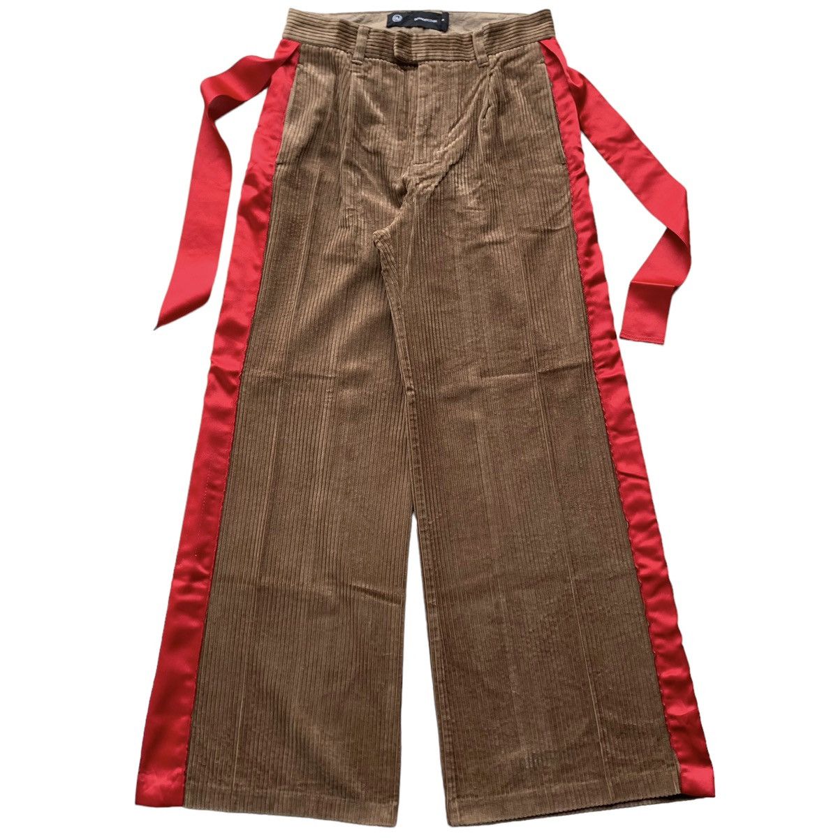 image of Gu Corduroy Pleated Ribbon Pants in Brown, Women's (Size 28)