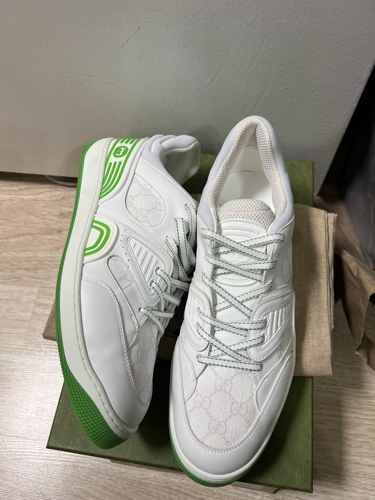Gucci MEN Gucci Basket Low White Demetra Green Size US 12 / EU 45 - 6 Thumbnail
