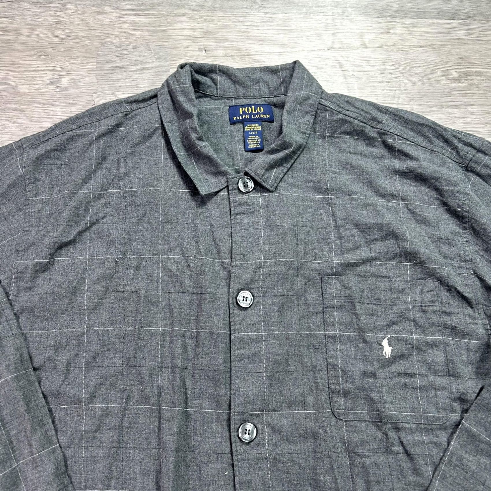 Polo Ralph Lauren Polo Ralph Lauren Pajama Top Mens L Gray Check Cotton Sleepwear Lounge Shirt Style Loungewear Lightweight Button Front Collared Long Sleeve Size US L / EU 52-54 / 3 - 3 Thumbnail