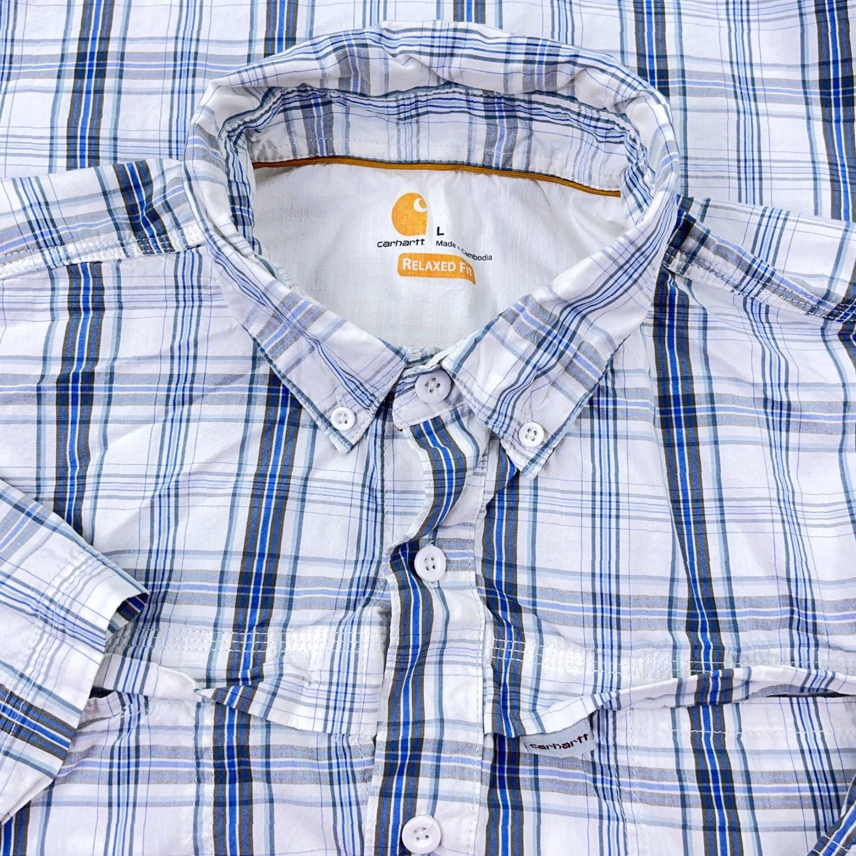 Carhartt Carhartt Shirt Men Large Blue White Plaid Button Up Relax Fit Work Pockets Size US L / EU 52-54 / 3 - 2 Thumbnail