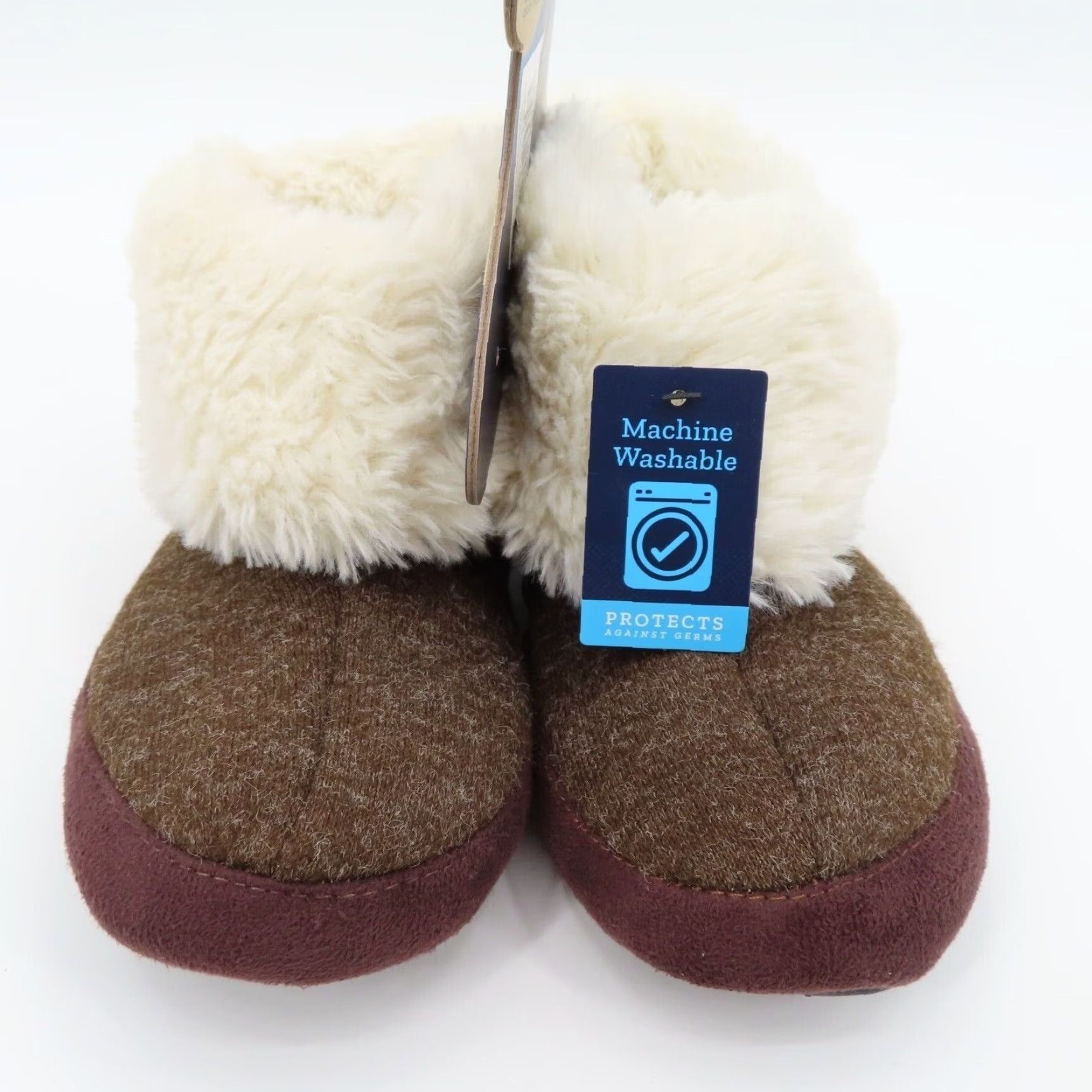 Vintage Isotoner Memory Foam Women Slipper Slip-On Brown Faux Fur Cuff Memory Foam New 6.5-7.5 Medium Size ONE SIZE - 3 Thumbnail