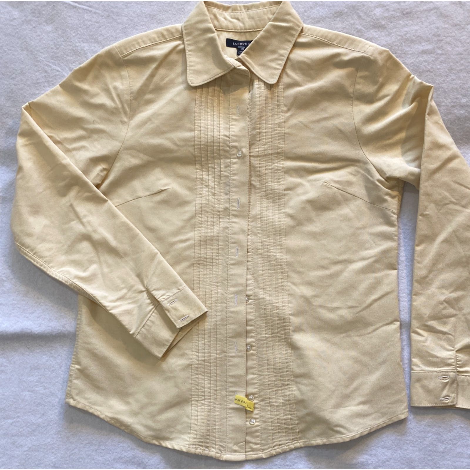 Lands' End Lands’ End Button-Up Shirt Womens Regular Cotton Yellow Mauve 10 Button-Down Collared Long Sleeve Classic Casual Shirt Size L / US 10 / IT 46 - 4 Thumbnail