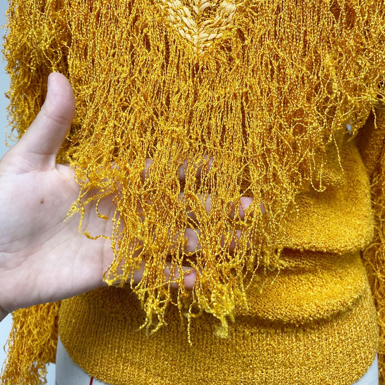 Vintage Vintage French Rags Womens Nubby Knit Long Sleeve Fringe Top Size ONE SIZE - 4 Thumbnail