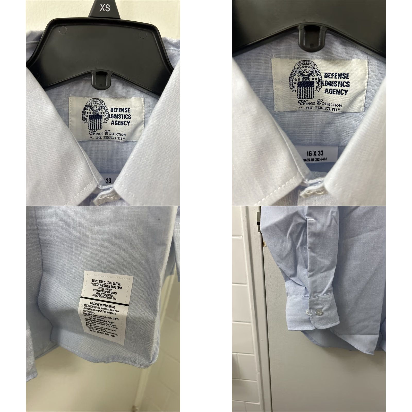 Vintage U.S Military Shirt Mens 16 X 33 Blue Defense Logistics Agency Dress Shirt L/S Size US L / EU 52-54 / 3 - 8 Thumbnail