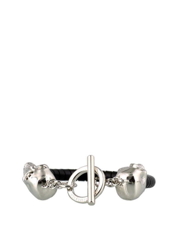 Alexander McQueen o1w1db10725 Size:OS/Skull Leather Bracelet in Black/Silver Size ONE SIZE - 2 Thumbnail