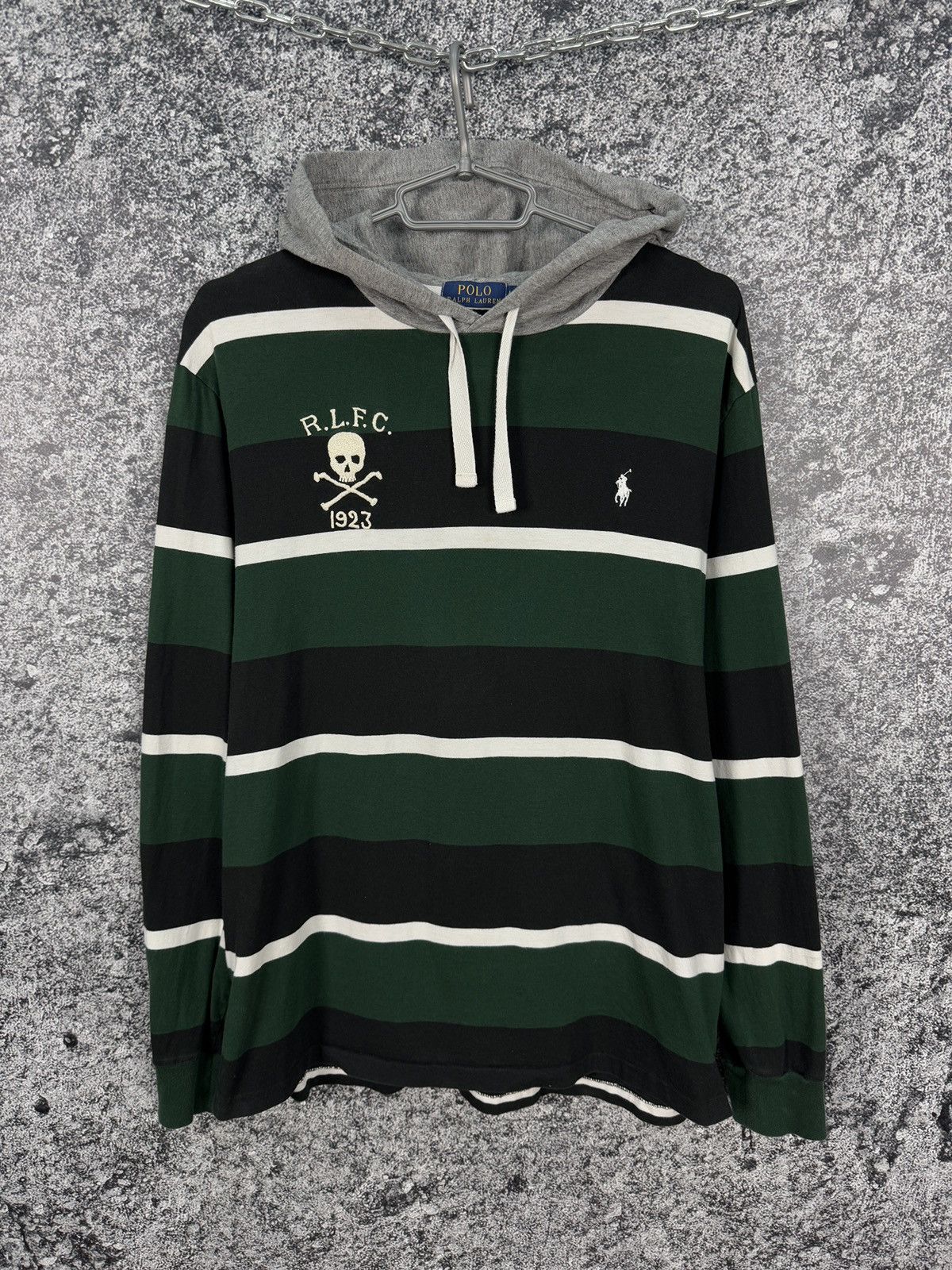 Polo Ralph Lauren × Ralph Lauren × Vintage Mens Polo Ralph Lauren R.L.F.C 1923 Skulls Striped Hoodie Size US L / EU 52-54 / 3 - 1 Thumbnail