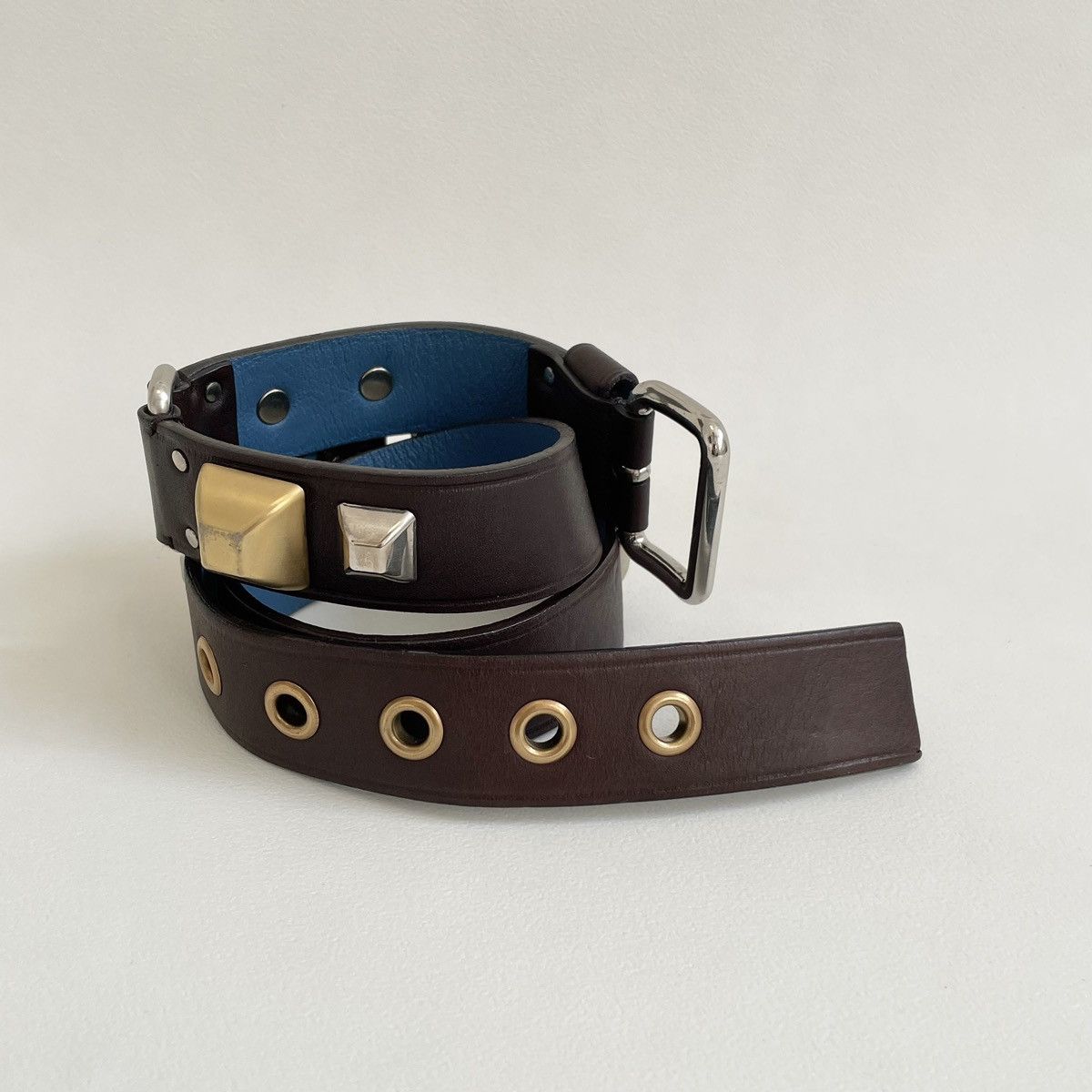 Prada Pyramid Stud Leather Bondage Belt Size 32 - 8 Thumbnail