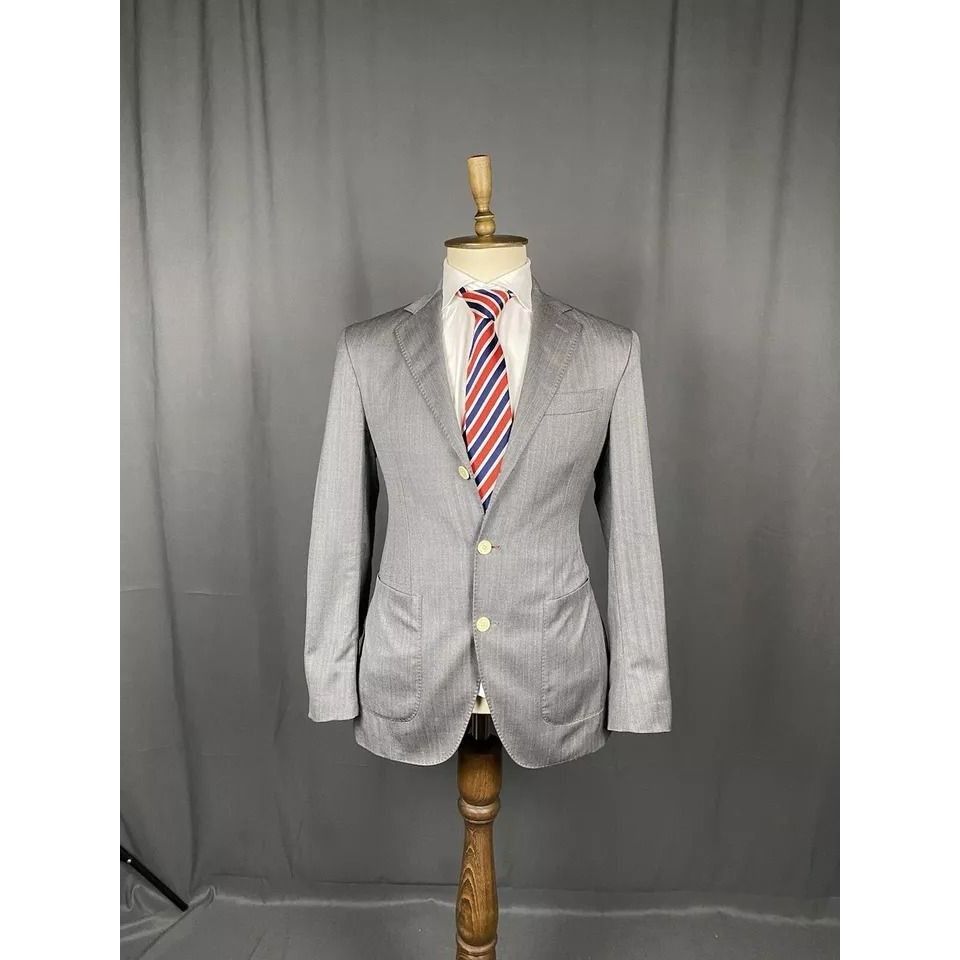 Hackett × Loro Piana Hackett ing Loro Piana Gray Herringbone Wool Blazer Sportcoa Size 38R - 1 Thumbnail