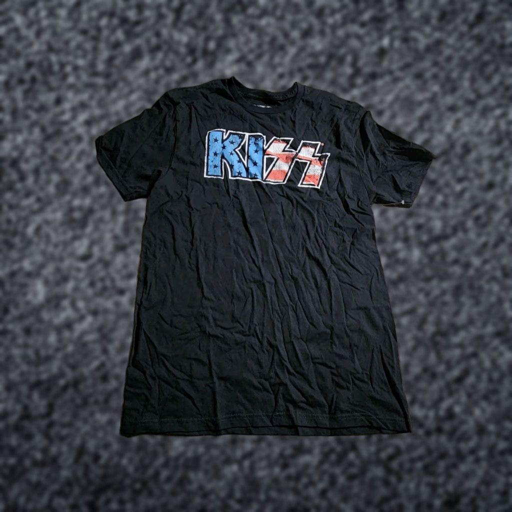 Logo 7 Kiss Mens M T Shirt Logo American Flag Crew Neck Short Sleeve Black Cotton Blend Rock Graphic Print Vintage: No Theme Rock 100%9 Size US M / EU 48-50 / 2 - 1 Thumbnail