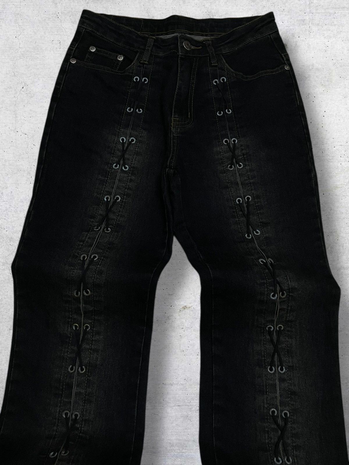 Tornado Mart VINTAGE RARE DESIGNER JAPAN T&T LACE UP FLARED DENIM 90S Size US 27 - 7 Thumbnail