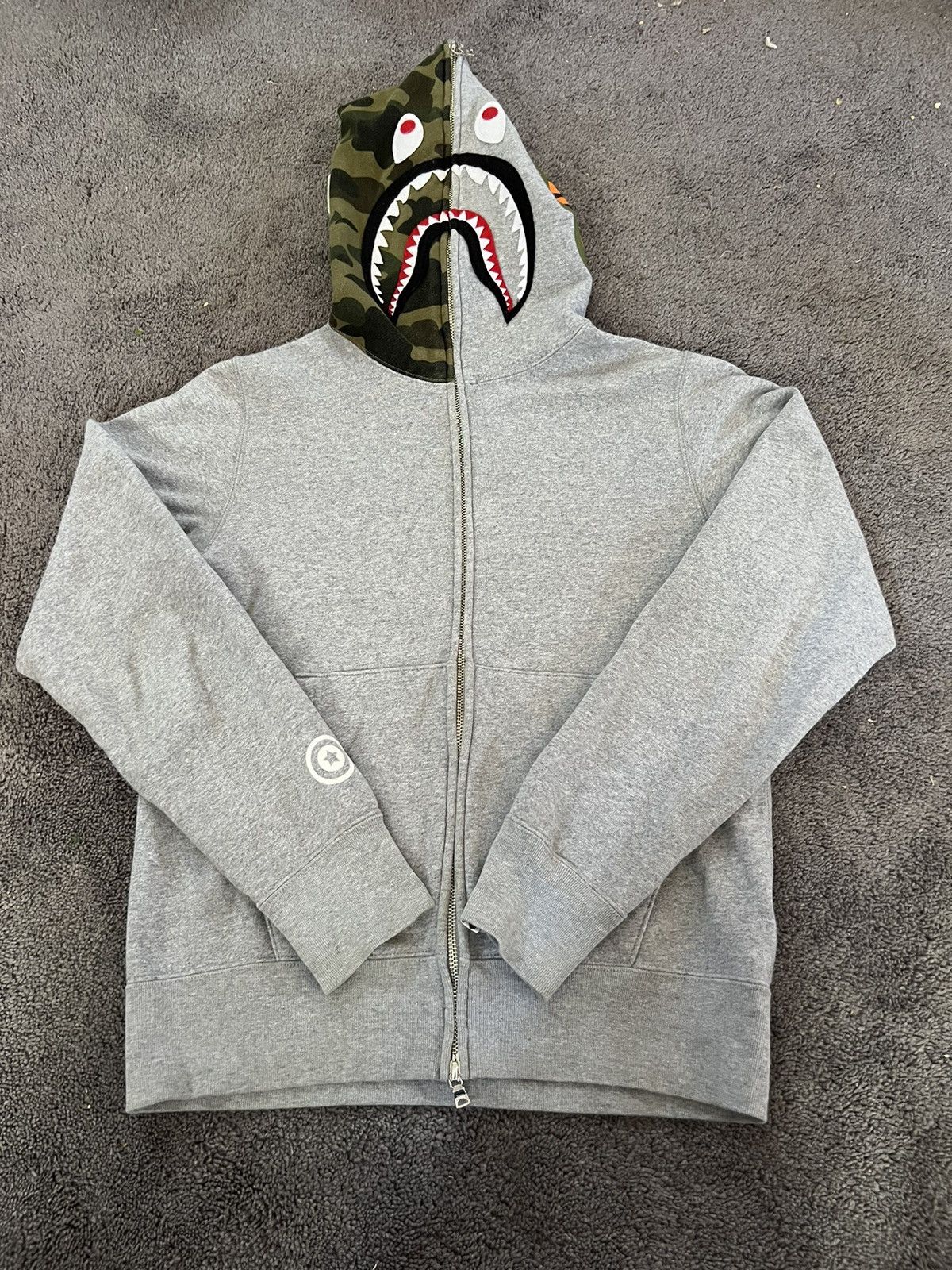 image of Bape Grey Shark Full Zip Hoodie, Men's (Size Small)