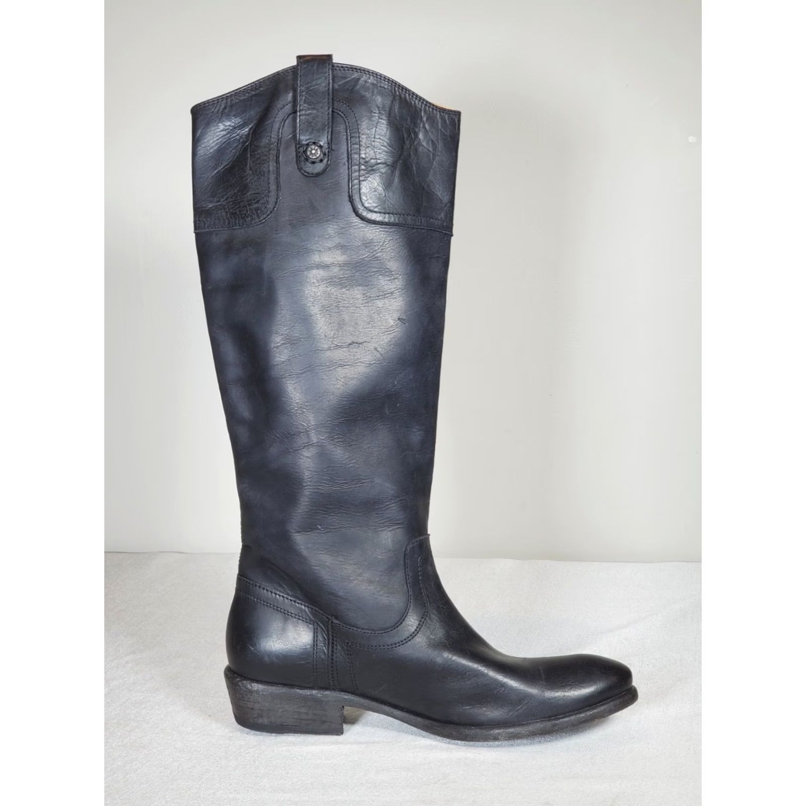 Frye VINTAGE FRYE Carson Riding Button Tall Boots 70068 Distressed Black Leather Women's 9 B Size US 9 / IT 39 - 4 Thumbnail