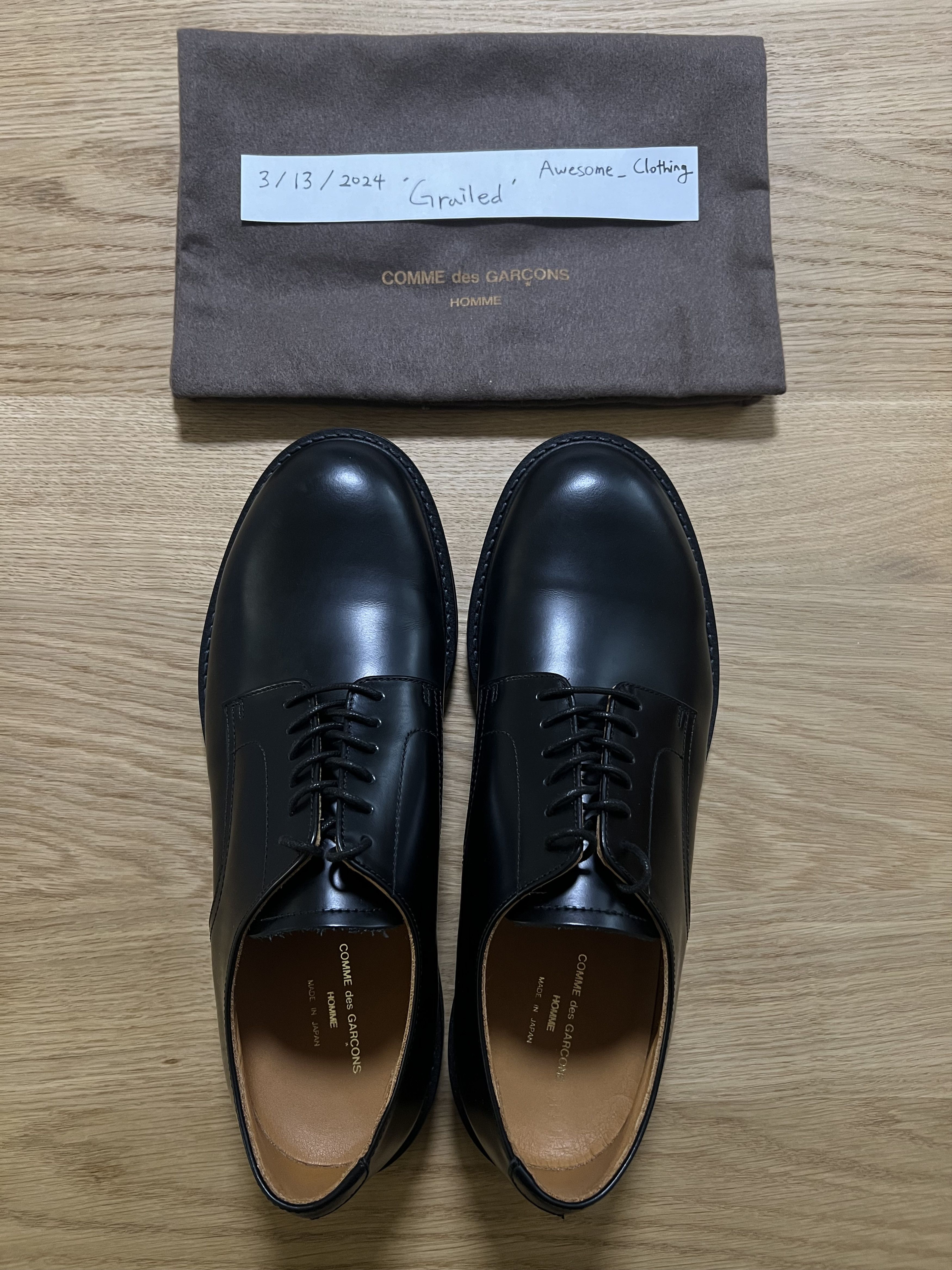 image of Comme Des Garcons Homme Black Lace-Up Derbys Shoes, Men's (Size 9)