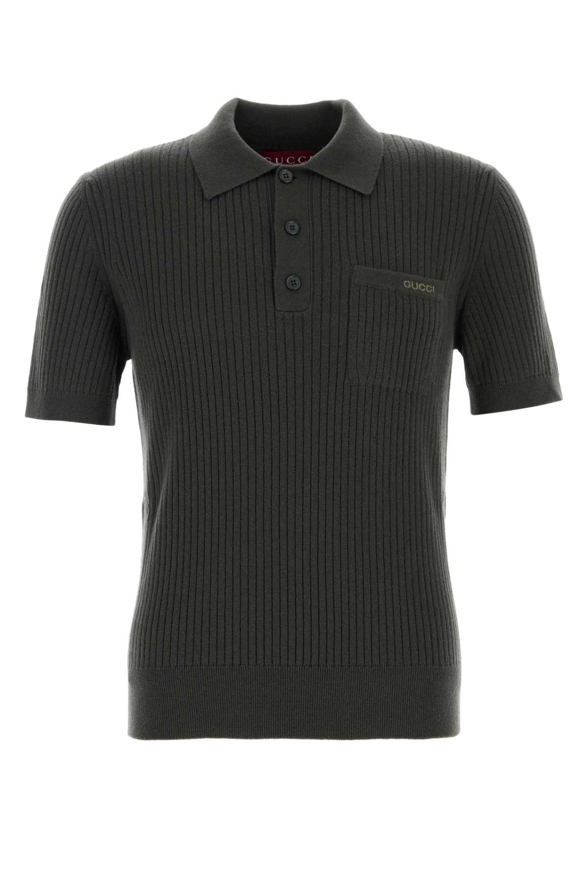 Gucci Dark Grey Wool Blend Polo Shirt Size US L / EU 52-54 / 3 - 1 Thumbnail