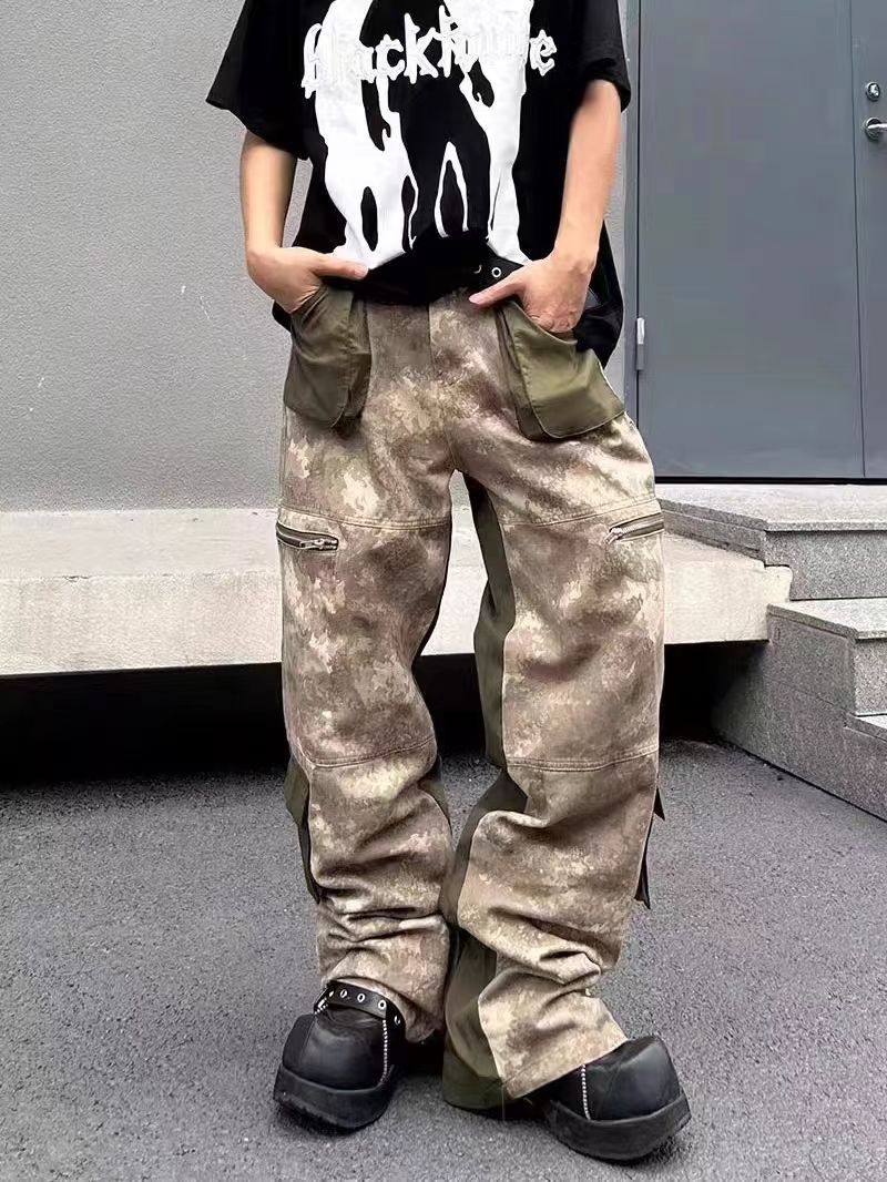 Retro multi-pocket camouflage cargo pants